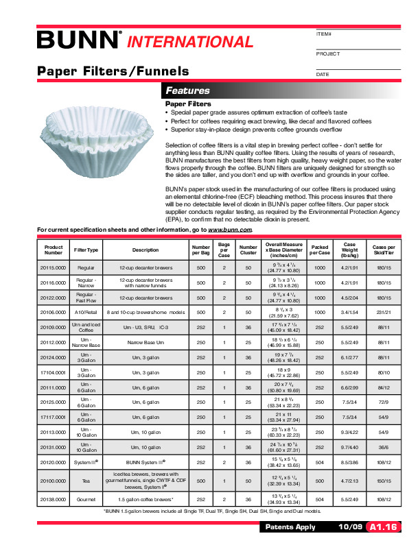 Bunn Filter Papers